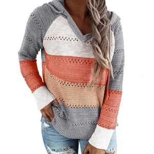 Striped Knit Hoodie Sweater